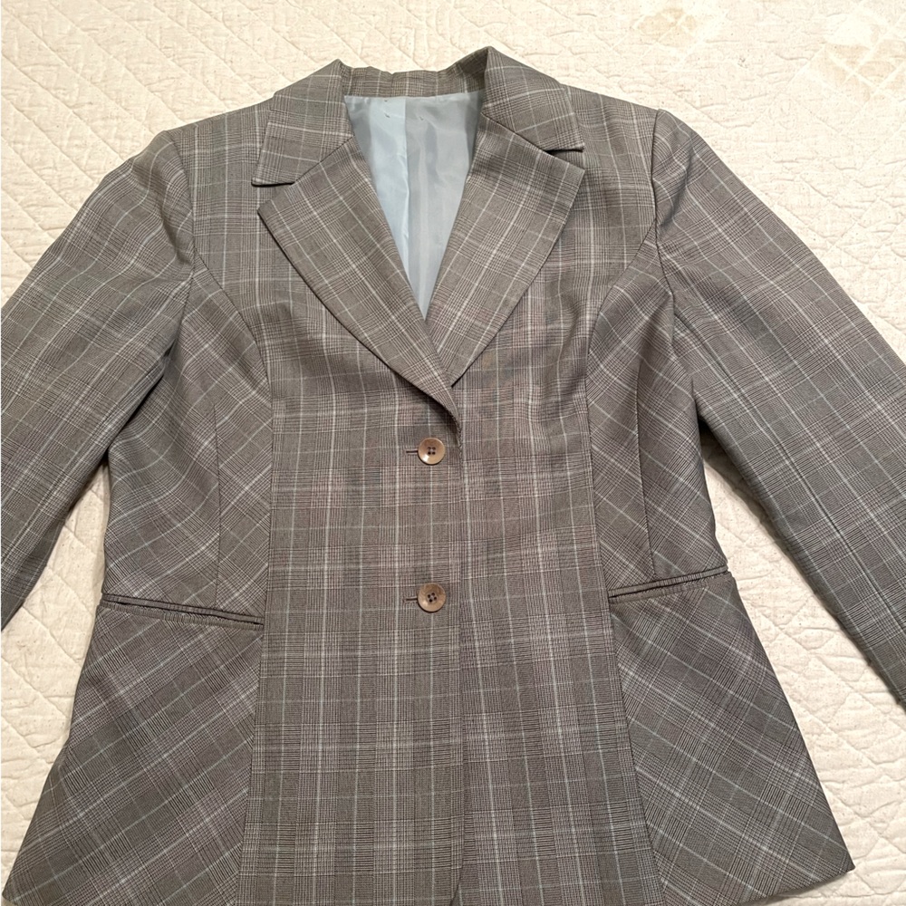 Women's Gray and Teal Plaid Blazer, sz 12